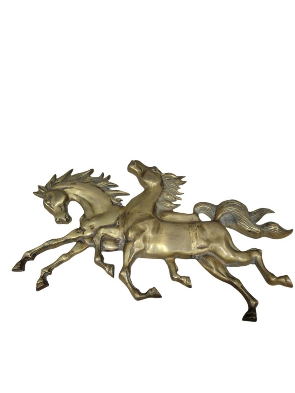 Vintage Brass Running Horses Wall Art Mid-century